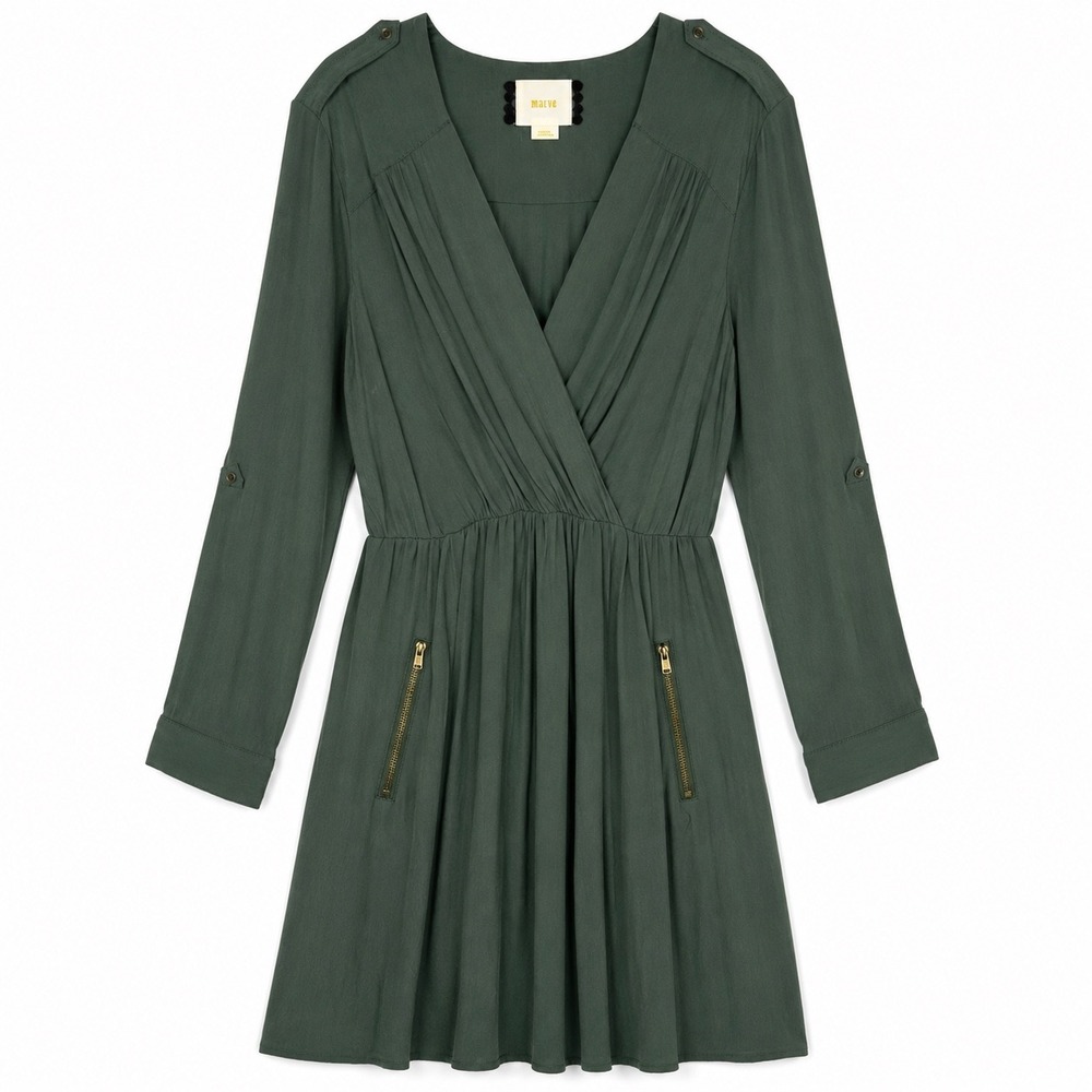 Maeve Anthropologie Pleated Wrap‎ Dress Sage Green Small